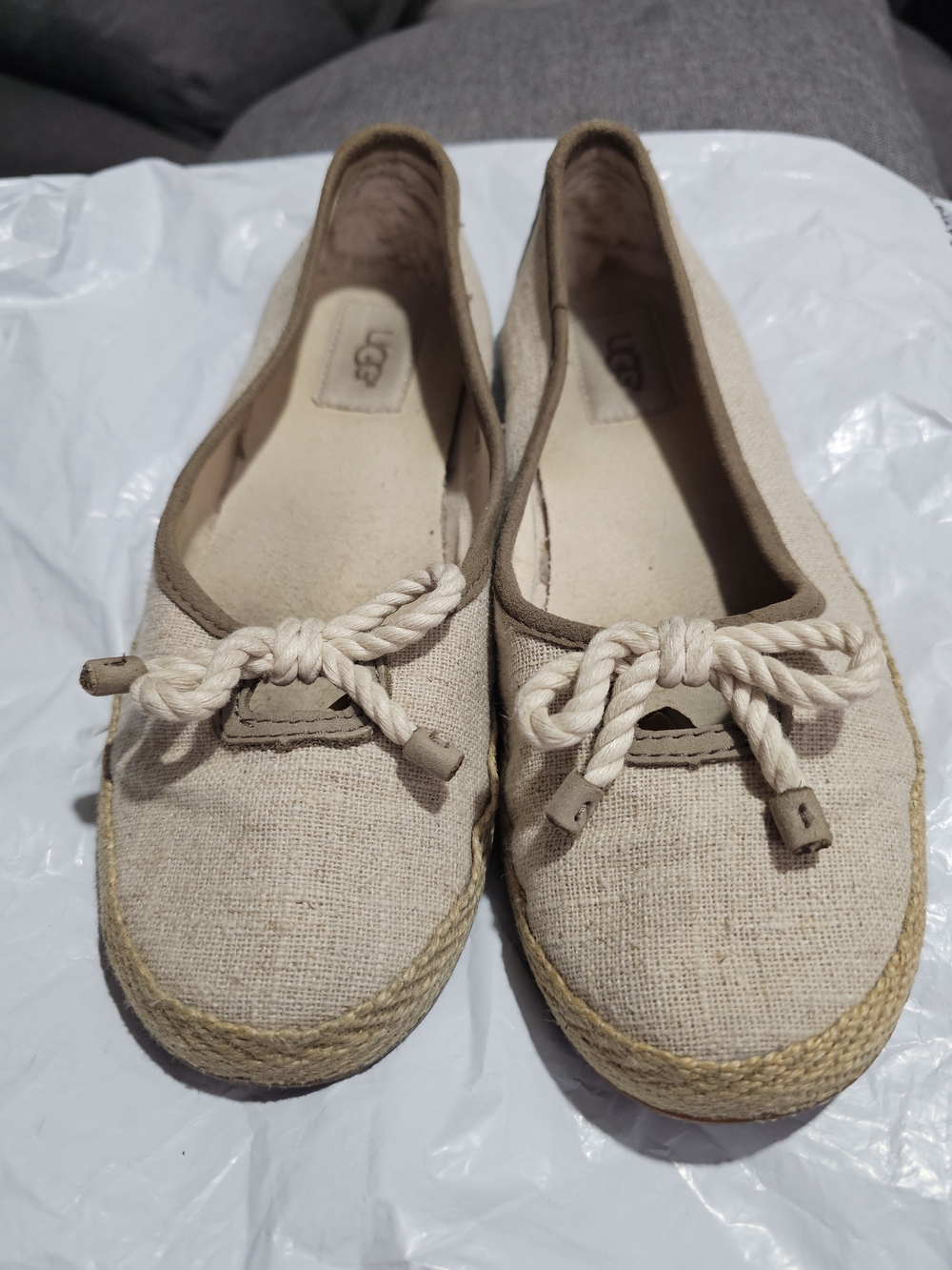 UGG Cream Espadrille-Style Rope Bow Flats